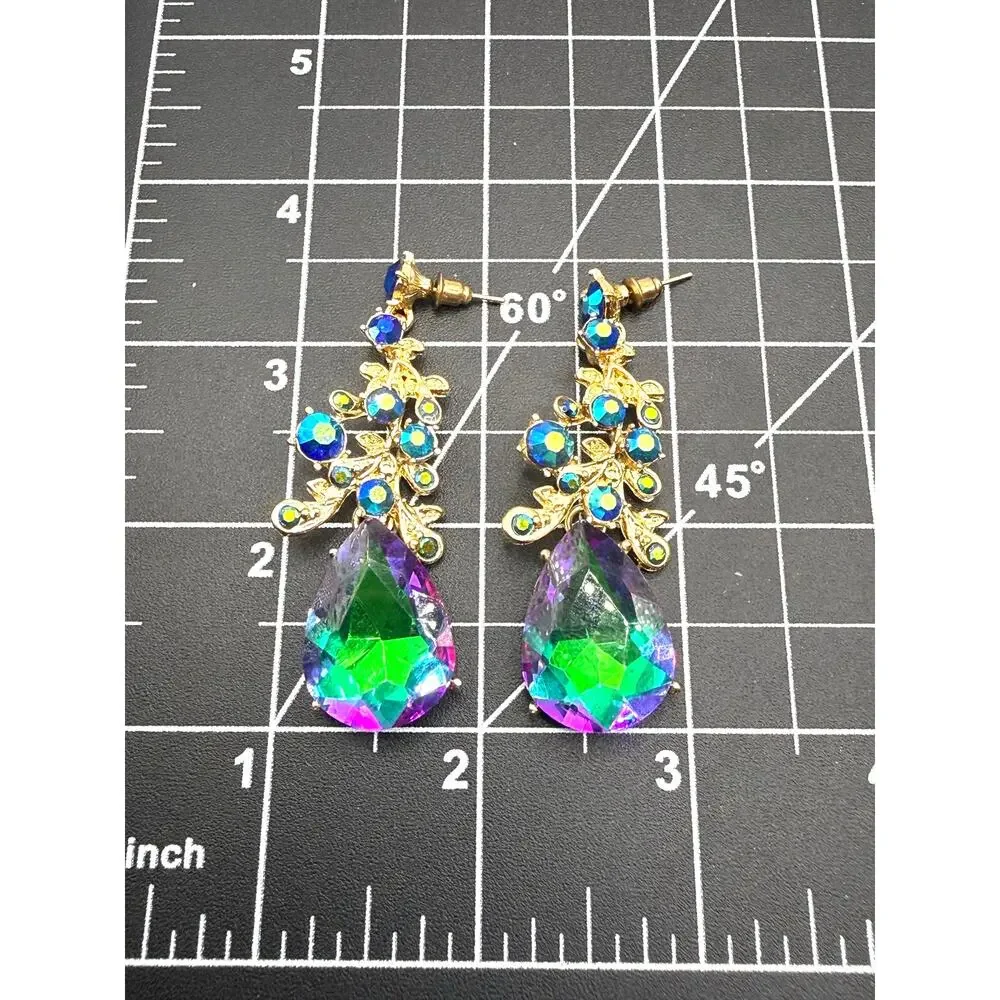 Aurora Borealis Blue and Green Statement Pierced Earrings